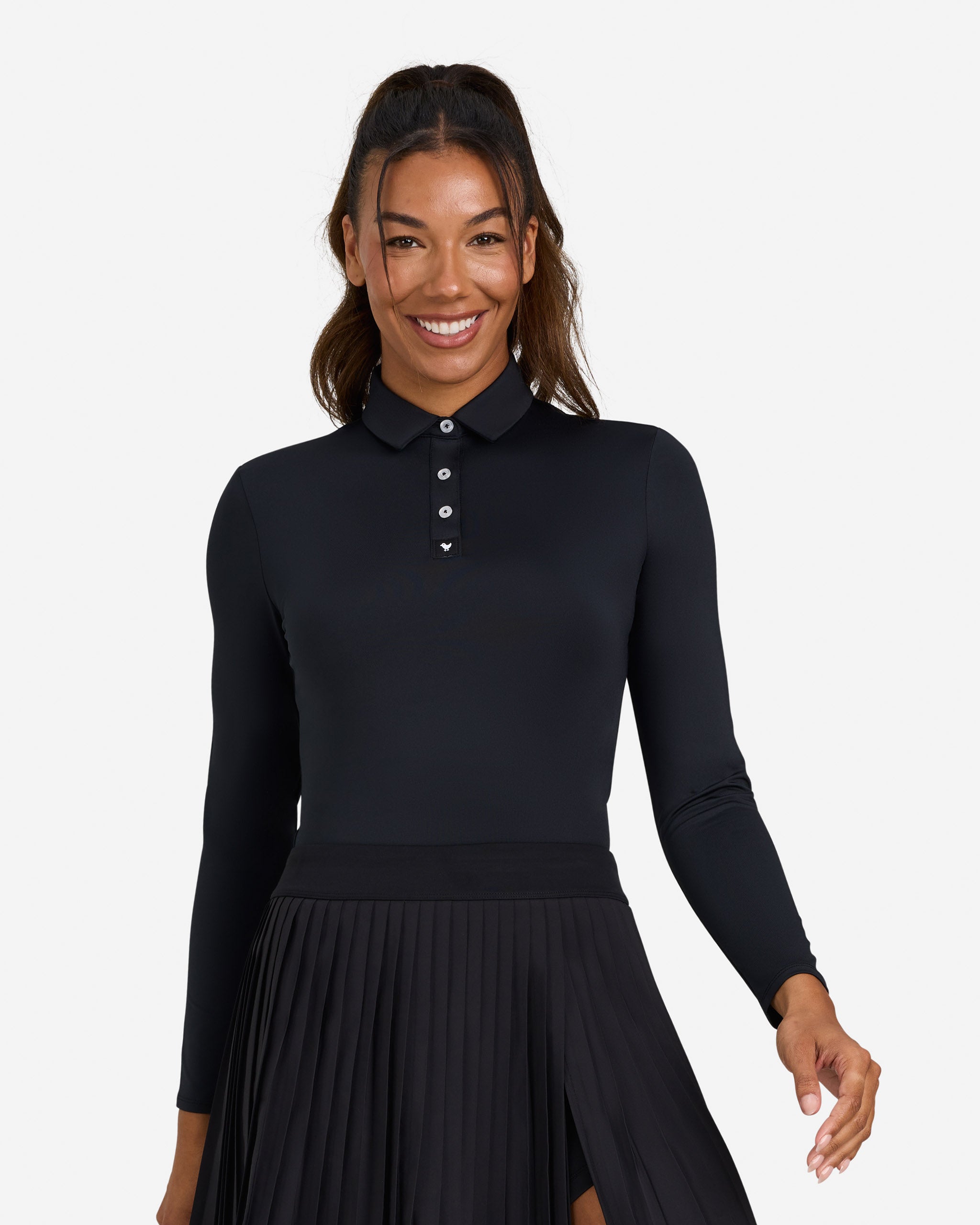 Long Sleeve Polo - Black-Women's Polo-Bad Birdie